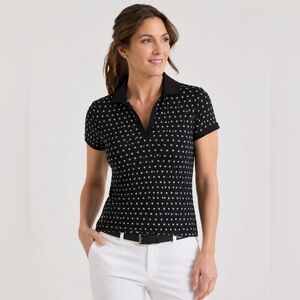 Vintage RLX Ralph Lauren Women's L Black Geo Print Golf Polo Tailored Fit Shirt